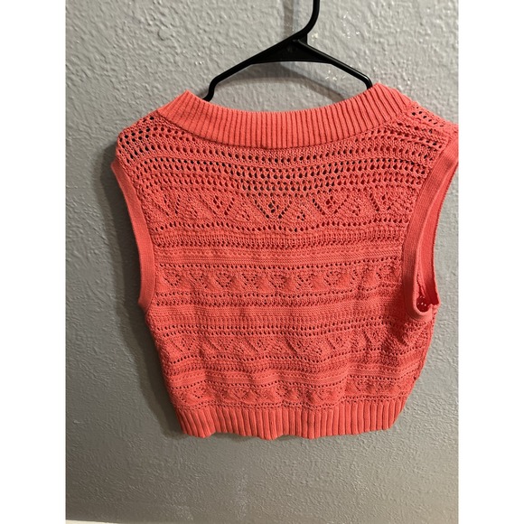 Talbots Cotton Crochet Sleeveless Sweater Vest Size  Large Coral Color Womens - Picture 6 of 9
